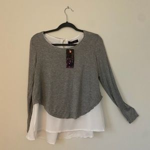 Qian Mei Gray / White Two Piece Long Sleeve Top (M)